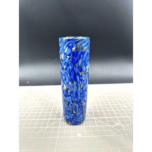 Bright Blue Art Bud Vase with Splatter Design with Blue and Yellow Unknown Maker